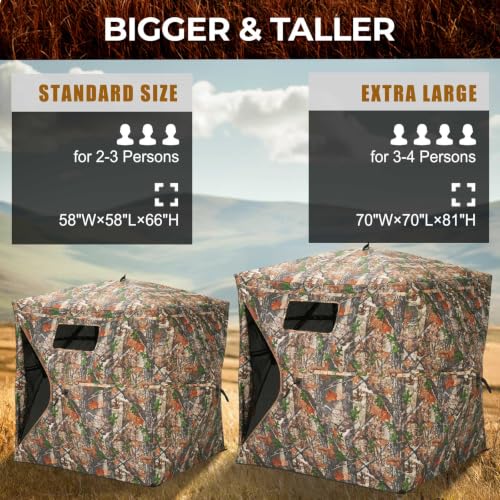 HUNTSEN 2-3 Person Portable Hunting Blind with 360° See-Through Mesh & Waterproof Floor Mat