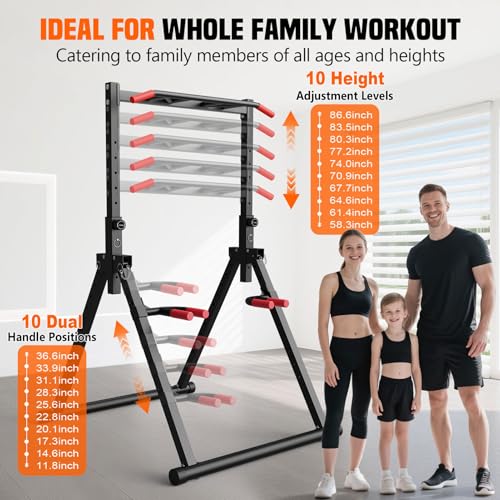 SERTT Black Foldable Power Tower for Pull Ups Dips & Push Ups - Adjustable Home Gym Equipment