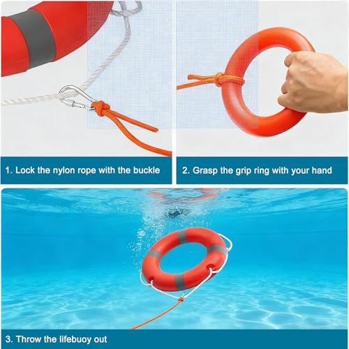 Sekeline 22 Inch Life Buoy Throw Ring Set with 30M Floating Rope & Reflective Tape