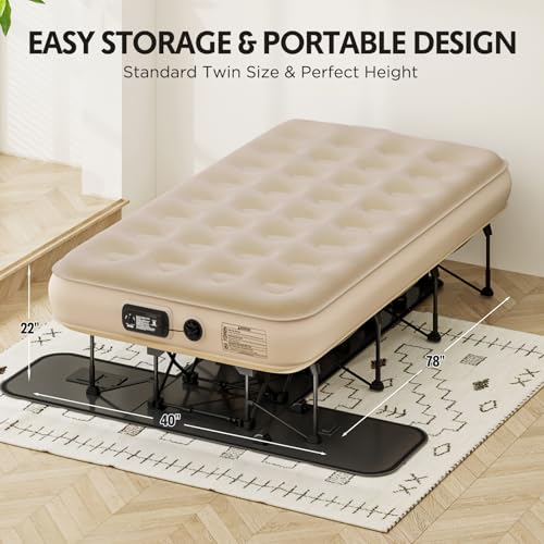 Self-Inflating Twin Air Mattress with Built-In Frame - Easy Setup & Waterproof