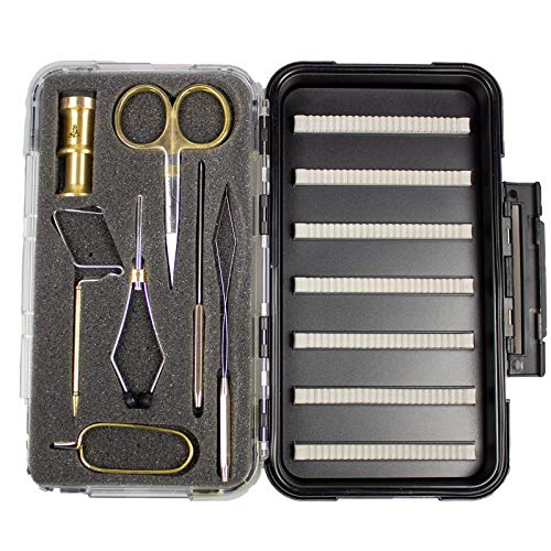Fly Tying Tools Gift Set with Waterproof Fly Box - 7 Pieces