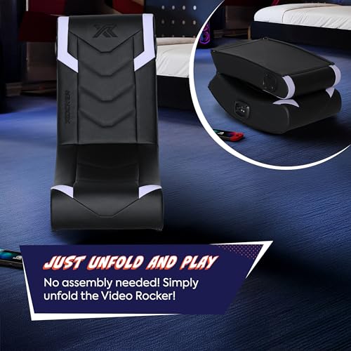 X Rocker Eclipse Silver Gaming Floor Rocker Chair with Built-in Speakers, Foldable for Gamers and Game Rooms