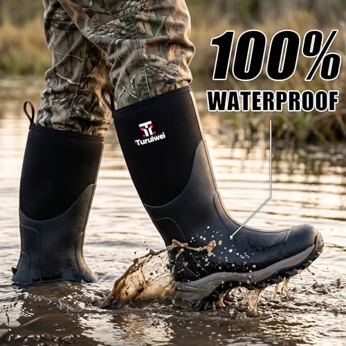 Turuiwei Waterproof Rubber Boots for Men & Women - Steel Shank, Black, 11 Women/10 Men