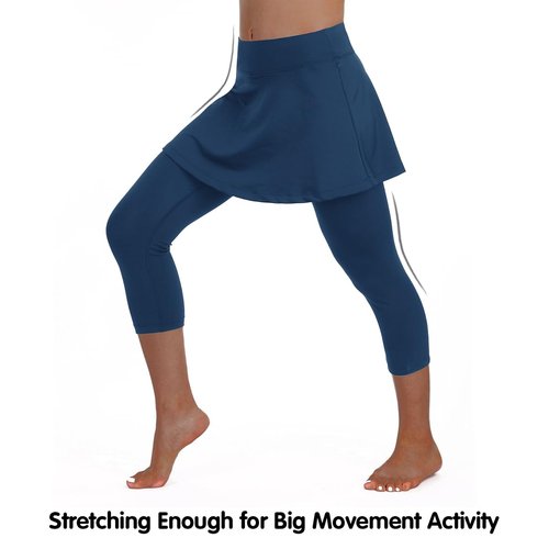 ANIVIVO Skirted Leggings for Women, Tennis Skirt with Leggings Capri Golf Athletic Pickleball Clothes with Pockets(Navy Blue L)