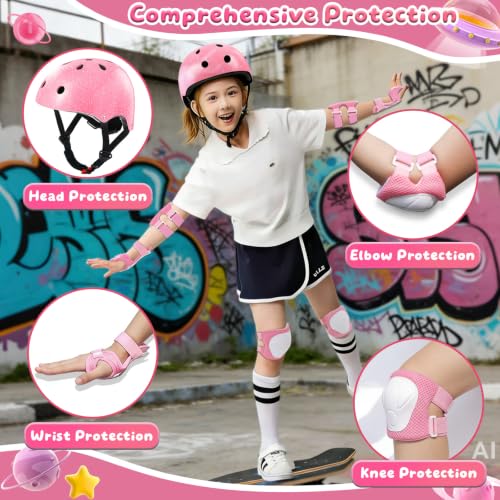 Kids Bike Helmet Set for Boys and Girls, Pink, Adjustable Safety Gear for Cycling and Outdoor Sports - S (50-54cm)