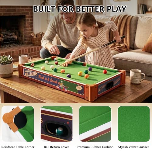 Raykeep 32-inch Green Mini Pool Table 2-in-1 Tabletop & Floor Billiard Game