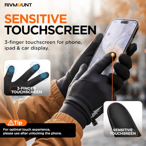 Rivmount Water-Resistant Winter Gloves with Touch Screen - Black Medium
