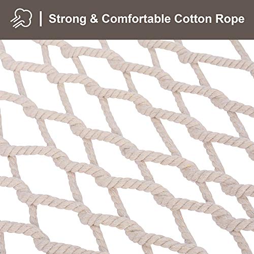 Beige Double Hammock - 450 lbs Capacity, Natural Cotton Rope, Large