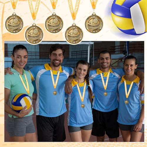 Volleyball Medal Pack 12/36/72 - 2-Inch Gold Trophies with Ribbons - Variation of Volleyball