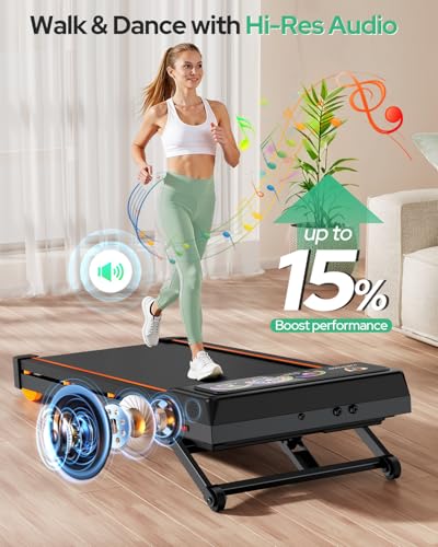 Rayspace Black Folding Under Desk Treadmill with 15% Auto Incline, Bluetooth Speakers & Remote, 450 lbs Capacity
