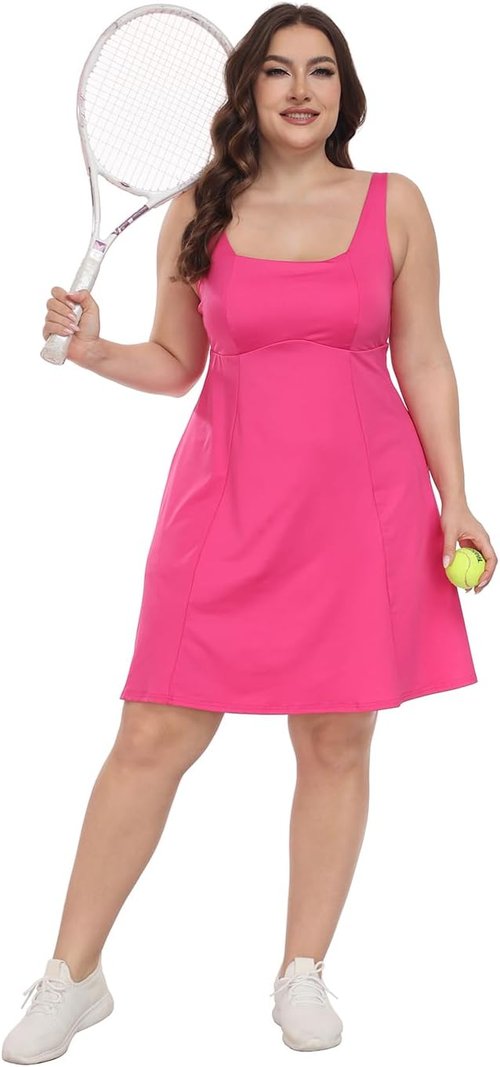 HDE Women's Plus Size Tennis Dress - Athletic Workout Style with Built-In Shorts & Bra
