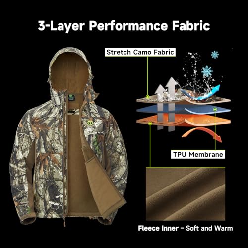 TIDEWE Men's Hunting Clothes with Silent Fabric & Fleece Lining - Large Next Camo G2