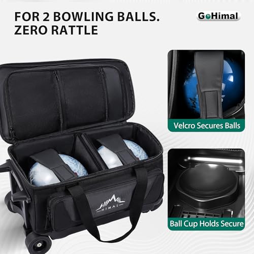 GoHimal 2-Ball Bowling Bag with Wheels, Large Shoe Compartment - Black
