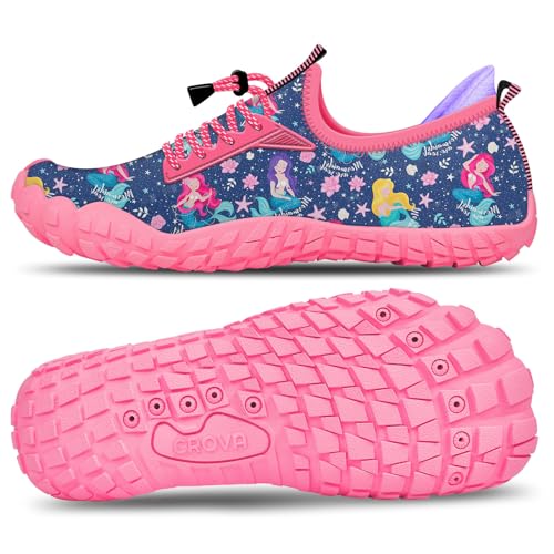 Kids Water Shoes with Built-in Heel Grip - Toddler Boy Girl Wide Toe Box, Little Kid Mermaid Variation