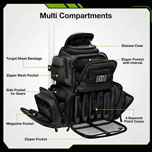 TIDEWE Tactical Range Backpack for Handguns Black – Gun Range Bag with Storage