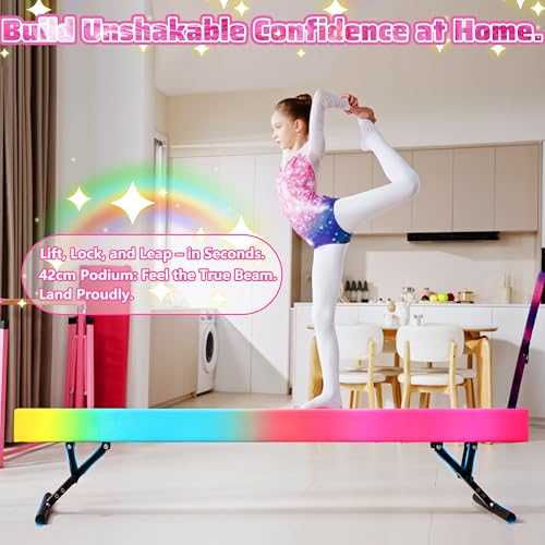 FC FUNCHEER Rainbow Gradient Adjustable Kids Gymnastics Balance Beam - 8FT