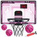 Pink Indoor Kids Basketball Hoop with Electronic Scoreboard & 3 Balls - Unicorn Gift for Girls Ages 5-12