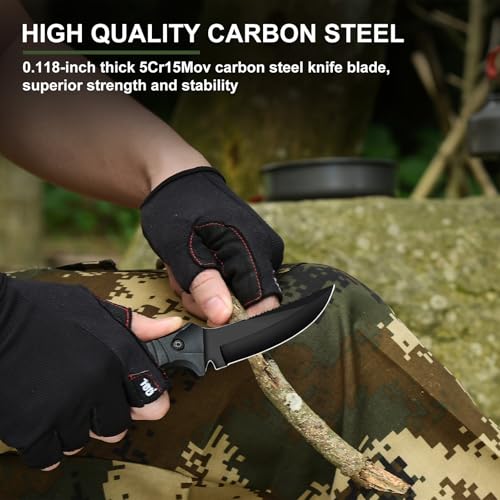 Meniscus Blade Fixed Blade Knife with Sheath, 4-Inch Carbon Steel Outdoor Hunting Knife - CuCut