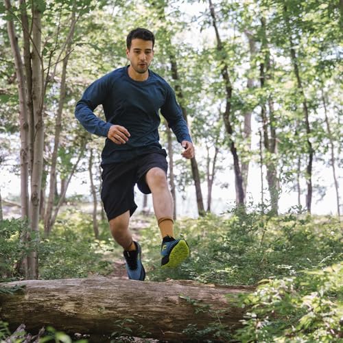 FitVille Men's Trail Running Shoes Extra Wide - Mountain Sneakers for Walking & Jogging, Black/Blue/Green, 12X Wide