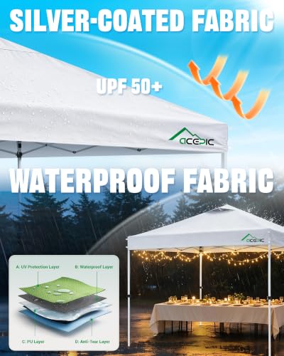 Acepic White 10x10 Pop Up Canopy Tent with Easy Setup & Waterproof Fabric