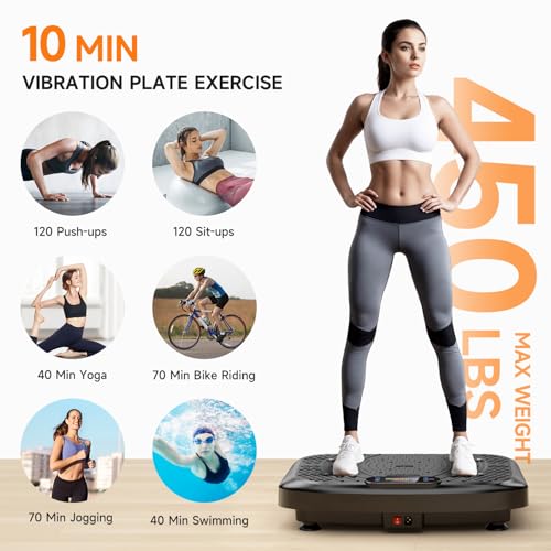 Black Vibration Plate for Lymphatic Drainage & Weight Loss, 450LB Capacity