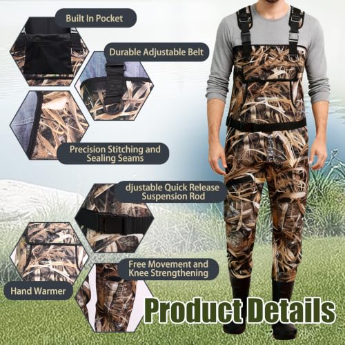 RIVERWANDPROT Neoprene Fishing Waders for Men, Chest Waders, Green, Size 11