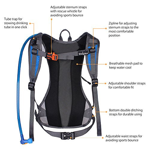 Unigear Hydration Pack Backpack with 2L Water Bladder - Blue for Hiking & Cycling