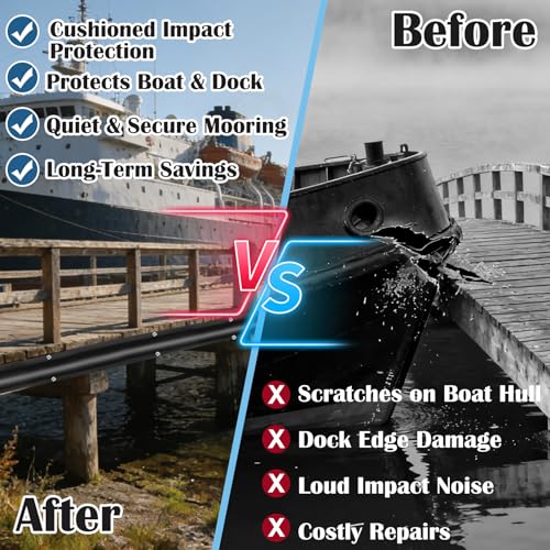 26ft Black Boat Dock Bumpers with Mounting Screws - Piling & Pier Rub Rail Guard
