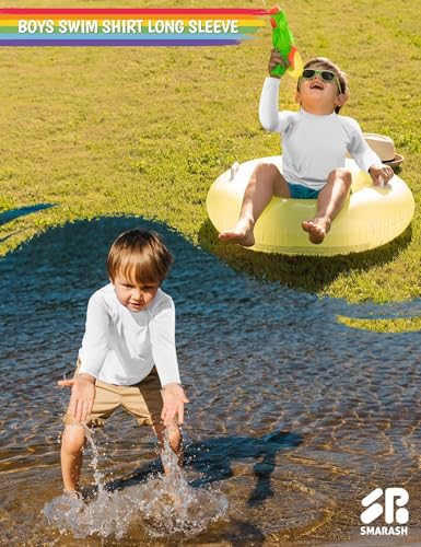 Toddler Boys Rash Guard Swim Shirt - UPF 50+ SPF Water Protection, White, 18-24 Months