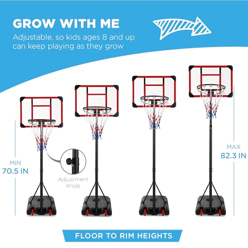 Kids Adjustable Portable Basketball Hoop System 70.5-82.3 Inches with Wheels & Fillable Base