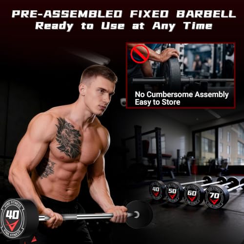 Vine Fitness 20LB Rubber Coated Fixed Barbell – Straight & EZ Curl, Solid Steel, Home Gym Equipment