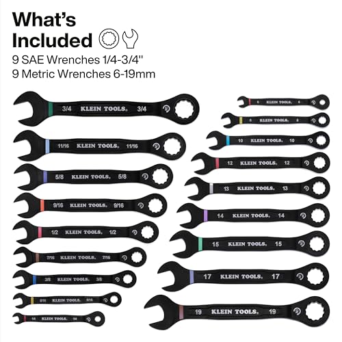 18-Piece Combination Ratcheting Wrench Set with SAE and Metric Sizes