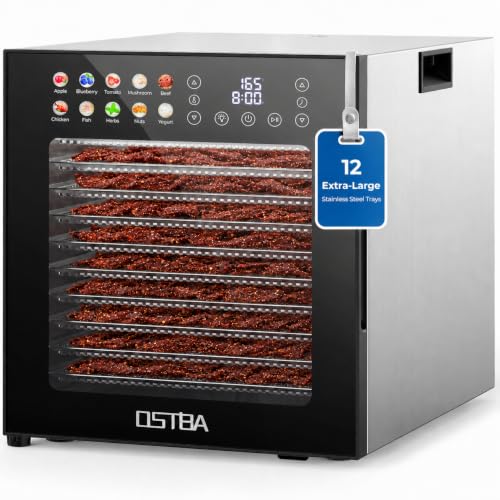 OSTBA Food Dehydrator 12 Trays Stainless Steel Silver & Black 850W Digital