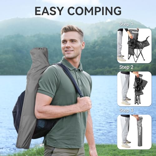 Nazhura 4 Pack Portable Camping Chairs with Cooler Pouch Mesh Backrest & Cup Holder - Grey/Metal