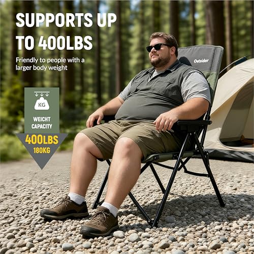 OUTSIDER Oversized Camping Chair with 3-Position Recline, Heavy Duty Green