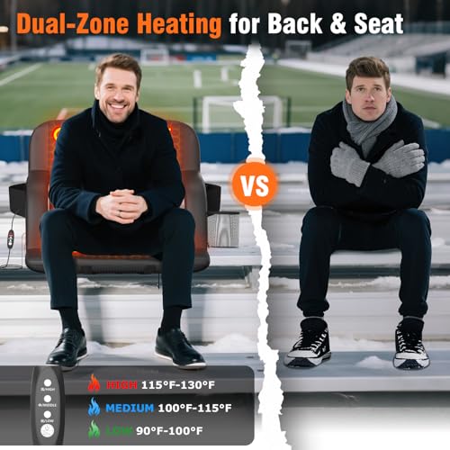 Heated Stadium Seat for Bleachers 25-Inch Wide with USB & 3 Heat Levels - Black