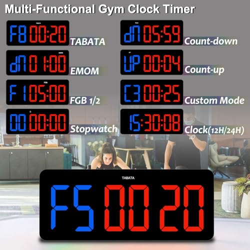 2-in-1 Digital Clock & Gym Timer for Tabata FGB EMOM Workout - Blue Red