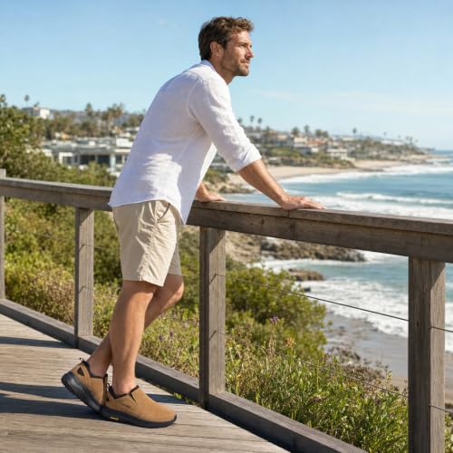 FitVille Men's Wide Slip-On Hiking Shoes with Arch Support - Brown 10.5 Wide