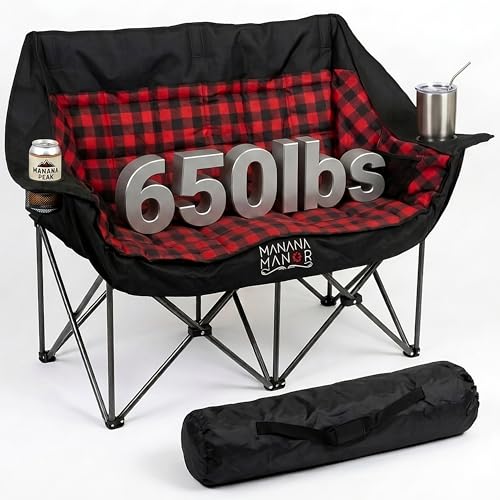 MANANA MANOR Double Folding Camping Chair for 2 Adults – Supports 650 lbs, Extra Padded, Portable Patio & Beach Couch