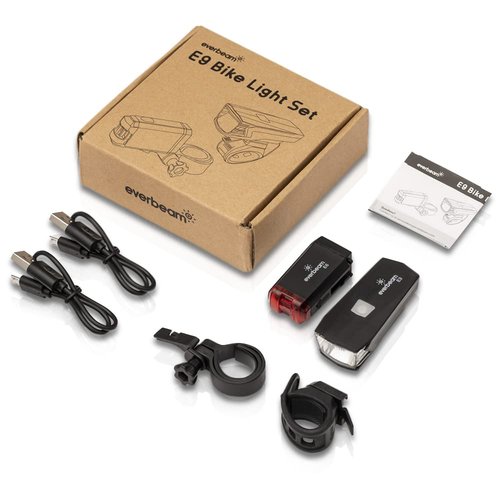 Everbeam USB Rechargeable Bike Lights for Night Riding, Exercise, Safety - Headlight, Taillight, LED Bike Light Set - Easy Attach Weather Resistant Bicycle Lights