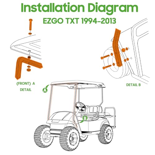 Golf Cart Roof Support Brackets for EZGO TXT 1994-2013 Heavy Duty Steel Replacement Kit