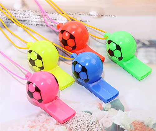Sports Whistles with Lanyard 25 Pcs Soccer Pattern Loud Sound Party Favors - Mixed Colors