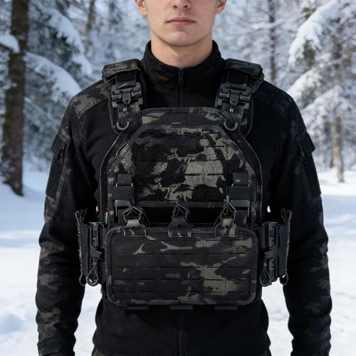 YAKEDA Black One Size Tactical Vest for Men - Lightweight 1000D Nylon Modular Vest