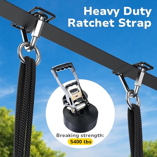 Hapfan Slackline Swing Set for Backyard Between Trees - Blue - Supports Kids & Adults