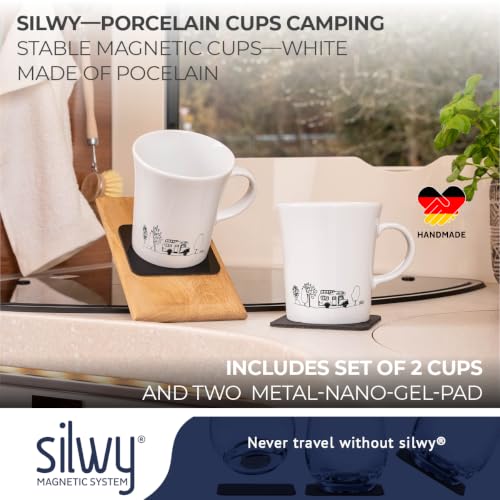 Magnetic Porcelain Coffee Mugs Set of 2 for Camping RV Boat - Dishwasher Safe