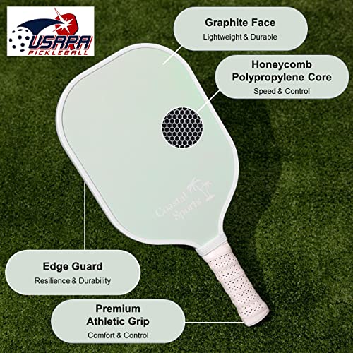 Coastal Sports Pickleball Paddle | Graphite Face & Honeycomb Polymer Core | Premium Athletic Grip for Comfort & Control | Edge Guard for Resilience and Durability | Lightweight & Durable (Cherry)