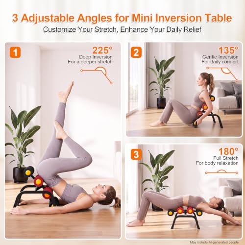 Mini Inversion Table with Rollers, Back Stretch & Support - Compact, Adjustable, Heavy-Duty