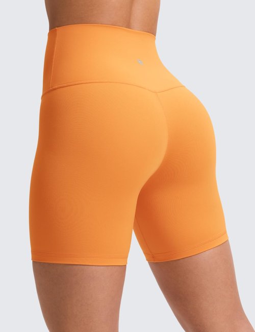 CRZ YOGA ButterLuxe Biker Shorts 6" - High Waisted Workout Running Volleyball Spandex Yoga Womens Tiger Orange Medium