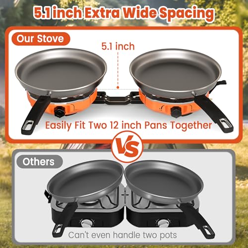 Cofiyard Orange Portable 20,000 BTU Camping Stove with 2 Burners, Folding Design & Carrying Bag