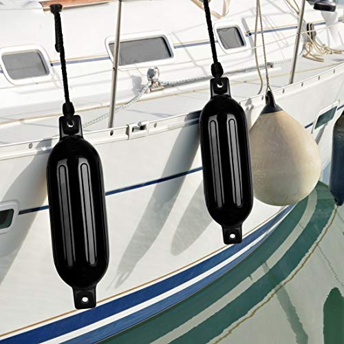 VIVOHOME 6.5x24 Inch Vinyl Ribbed Boat Fenders - Black, 4 Pack with Ropes & Pump